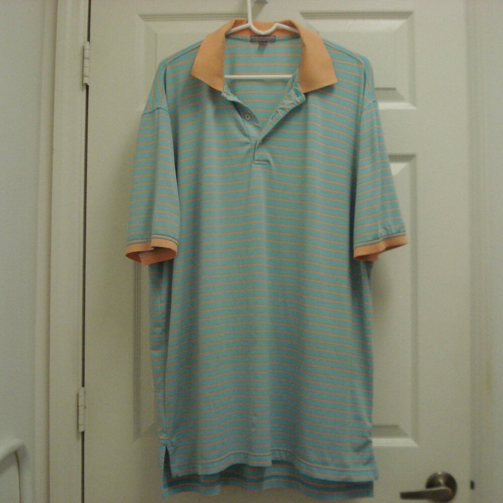 Peter Millar Golf Shirt Men’s XLarge Summer Comfort Blue Orange Striped GUC
